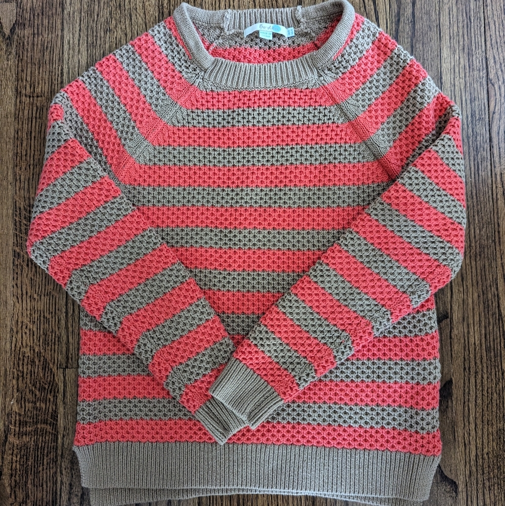 Boden Waffle Knit Coral Tan Stripe Sweater Sz4
